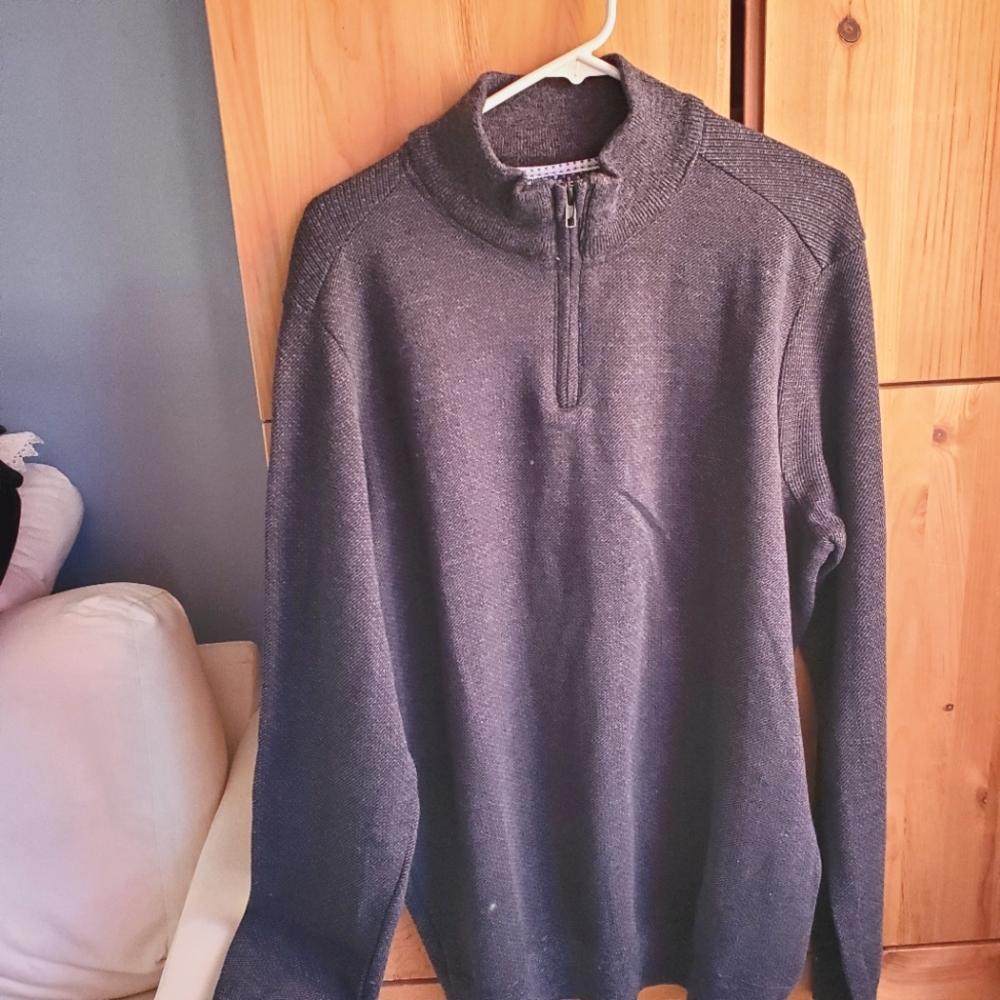 Robert Graham NWT  Dark Grey Cotton Blend 1/4 Zip Sweater size XL